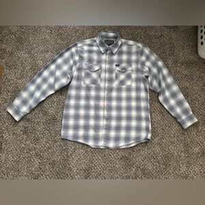 Dixxon Men’s Flannel Grey & White The Summit Pearl Snap Button Up Short Sz L